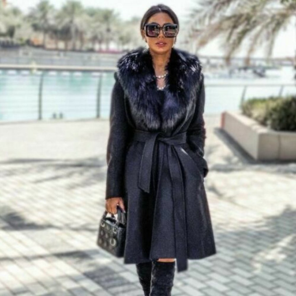 ZARA REMOVABLE FAUX FUR COLLAR PREMIUM WOOL BLEND COAT BLACK XS, NWT